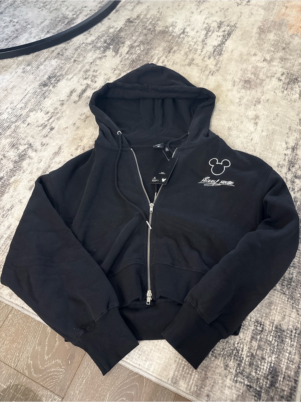 Disney Black Zip-Up Hoodie with White Mickey Accent